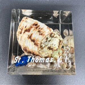 Souvenir Acrylic Lucite Cube Box Water & Shells St. Thomas V.I. 2"x 2"